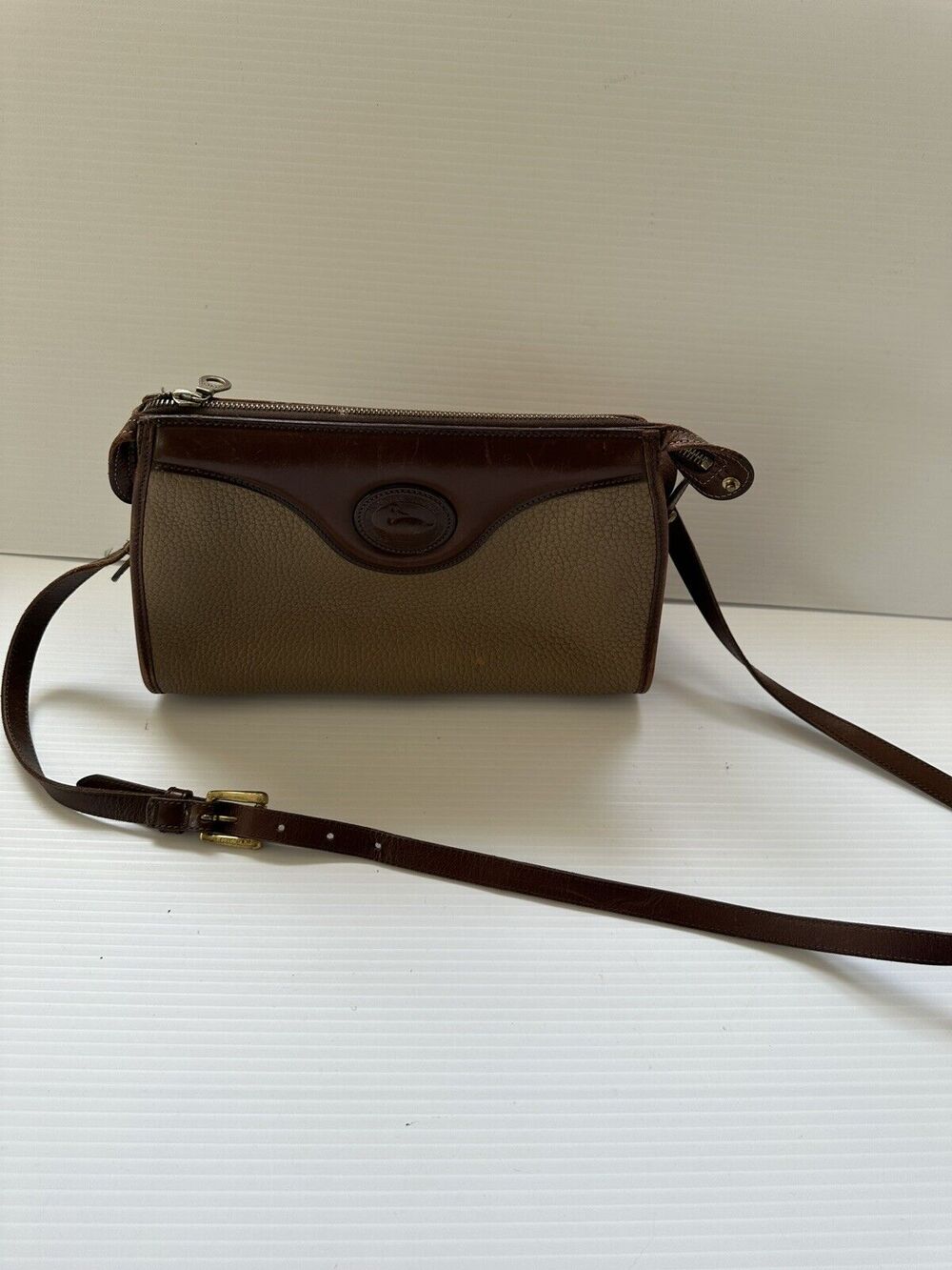 Vintage Dooney and Bourke Crossbody Equestrian Purse Tan & Brown Bag 80s